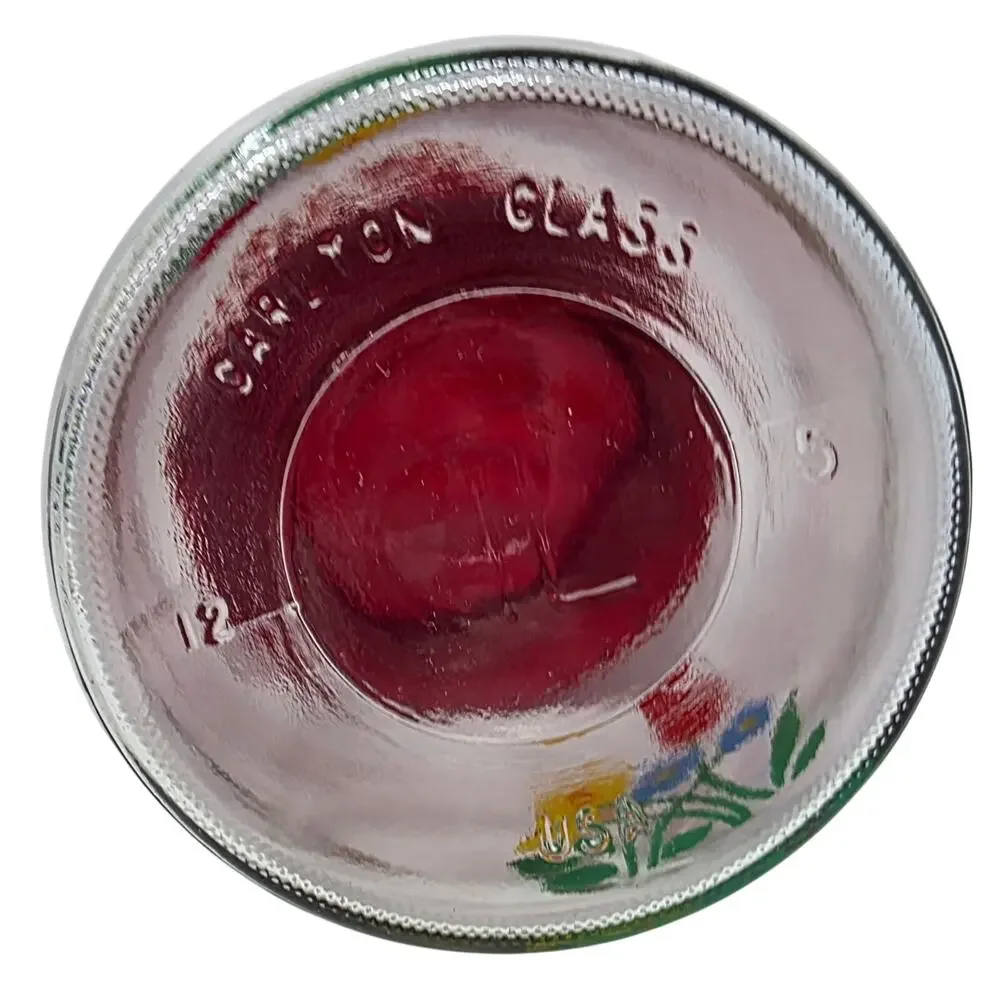 Vintage Carlton Glass Floral Canister Set 3 Red Lid Kitchen Storage Jars 80s